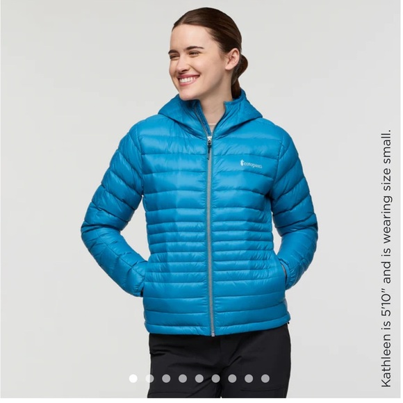 Cotopaxi Women's Large Fuego Hooded Down Jacket Puffer Lake Blue Aqua NWT - Picture 9 of 16